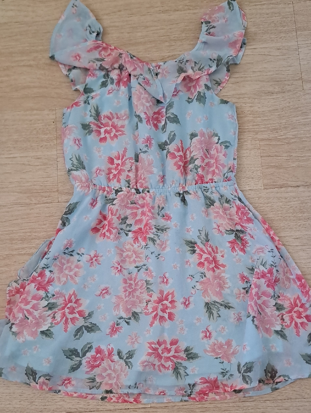 Place Light Blue Floral Ruffle-Sleeve Dress - Picture 4 of 7